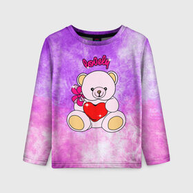 Детский лонгслив 3D с принтом Lovely bear в Тюмени, 100% полиэстер | длинные рукава, круглый вырез горловины, полуприлегающий силуэт
 | bear | love is | teddy | богиня | валентина | влюбленный | девушке | дочь | жена | игрушка | лучшая | любимая | люблю | мама | марта | медведь | медведь с сердцем | медвежата | мишка тедди | плюшевые | подарок