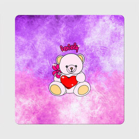 Магнит виниловый Квадрат с принтом Lovely bear в Тюмени, полимерный материал с магнитным слоем | размер 9*9 см, закругленные углы | bear | love is | teddy | богиня | валентина | влюбленный | девушке | дочь | жена | игрушка | лучшая | любимая | люблю | мама | марта | медведь | медведь с сердцем | медвежата | мишка тедди | плюшевые | подарок