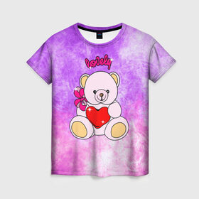 Женская футболка 3D с принтом Lovely bear в Тюмени, 100% полиэфир ( синтетическое хлопкоподобное полотно) | прямой крой, круглый вырез горловины, длина до линии бедер | bear | love is | teddy | богиня | валентина | влюбленный | девушке | дочь | жена | игрушка | лучшая | любимая | люблю | мама | марта | медведь | медведь с сердцем | медвежата | мишка тедди | плюшевые | подарок