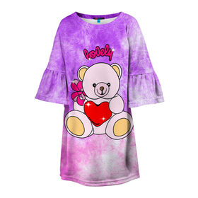Детское платье 3D с принтом Lovely bear в Тюмени, 100% полиэстер | прямой силуэт, чуть расширенный к низу. Круглая горловина, на рукавах — воланы | bear | love is | teddy | богиня | валентина | влюбленный | девушке | дочь | жена | игрушка | лучшая | любимая | люблю | мама | марта | медведь | медведь с сердцем | медвежата | мишка тедди | плюшевые | подарок