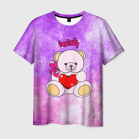 Мужская футболка 3D с принтом Lovely bear в Тюмени, 100% полиэфир | прямой крой, круглый вырез горловины, длина до линии бедер | Тематика изображения на принте: bear | love is | teddy | богиня | валентина | влюбленный | девушке | дочь | жена | игрушка | лучшая | любимая | люблю | мама | марта | медведь | медведь с сердцем | медвежата | мишка тедди | плюшевые | подарок