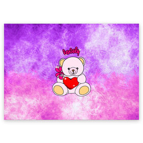 Поздравительная открытка с принтом Lovely bear в Тюмени, 100% бумага | плотность бумаги 280 г/м2, матовая, на обратной стороне линовка и место для марки
 | bear | love is | teddy | богиня | валентина | влюбленный | девушке | дочь | жена | игрушка | лучшая | любимая | люблю | мама | марта | медведь | медведь с сердцем | медвежата | мишка тедди | плюшевые | подарок