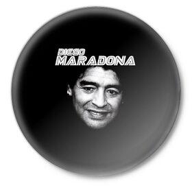 Значок с принтом Диего Марадона в Тюмени,  металл | круглая форма, металлическая застежка в виде булавки | diego | diego armando maradona | maradona | аргентина | диего | король | легенда | марадона | нападающий | полузащитник | футбол | футболист