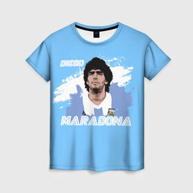 Женская футболка 3D с принтом Диего Марадона в Тюмени, 100% полиэфир ( синтетическое хлопкоподобное полотно) | прямой крой, круглый вырез горловины, длина до линии бедер | diego | diego armando maradona | maradona | аргентина | диего | король | легенда | марадона | нападающий | полузащитник | футбол | футболист