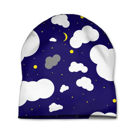 Шапка 3D с принтом Облака в Тюмени, 100% полиэстер | универсальный размер, печать по всей поверхности изделия | звезды | космос | луна | месяц | ночное небо | облака | тучи