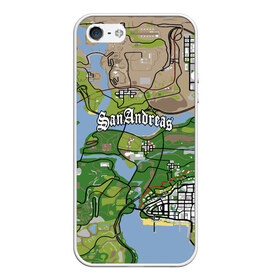 Чехол для iPhone 5/5S матовый с принтом GTA San Andreas map в Тюмени, Силикон | Область печати: задняя сторона чехла, без боковых панелей | game | grand theft auto | gta san andreas | гта сан андреас | игра | карта | самп