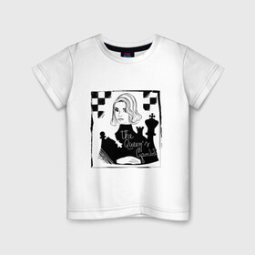 Детская футболка хлопок с принтом ХОД КОРОЛЕВЫ в Тюмени, 100% хлопок | круглый вырез горловины, полуприлегающий силуэт, длина до линии бедер | chess | netflix | the queens gambit | бет хармон | нетфликс | ход королевы | шахматистка. | шахматы