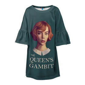 Детское платье 3D с принтом The Queens Gambit в Тюмени, 100% полиэстер | прямой силуэт, чуть расширенный к низу. Круглая горловина, на рукавах — воланы | netflix | the queens gambit | королева | нетфликс | сериалы | ход королевы | шахматы