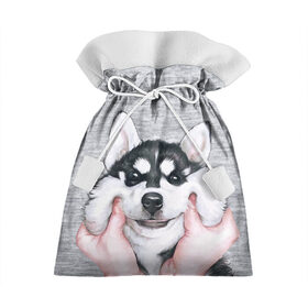 Подарочный 3D мешок с принтом Хаски в Тюмени, 100% полиэстер | Размер: 29*39 см | гладить собаку | животные | пёс | пёсики | серый фон | сибирский хаски | собаки | хаски