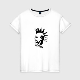Женская футболка хлопок с принтом Ленин - панк в Тюмени, 100% хлопок | прямой крой, круглый вырез горловины, длина до линии бедер, слегка спущенное плечо | punk | punk not dead | известная личность | история | ленин | панк | прикол | ретро | советский | ссср | юмор
