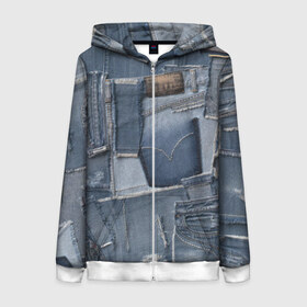 Женская толстовка 3D на молнии с принтом Jeans life в Тюмени, 100% полиэстер | длина до линии бедра, манжеты и пояс оформлены мягкой тканевой резинкой, двухслойный капюшон со шнурком для регулировки, спереди молния, по бокам два кармана | cool | fashion | hype | jeans | texture | vanguard | авангард | круто | мода | текстура | хайп