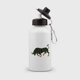 Бутылка спортивная с принтом Bull silhouette and garland в Тюмени, металл | емкость — 500 мл, в комплекте две пластиковые крышки и карабин для крепления | Тематика изображения на принте: 