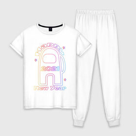 Женская пижама хлопок с принтом Among Us 2021 Neon | Новый год в Тюмени, 100% хлопок | брюки и футболка прямого кроя, без карманов, на брюках мягкая резинка на поясе и по низу штанин | 