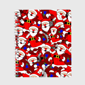 Тетрадь с принтом Веселый Санта в Тюмени, 100% бумага | 48 листов, плотность листов — 60 г/м2, плотность картонной обложки — 250 г/м2. Листы скреплены сбоку удобной пружинной спиралью. Уголки страниц и обложки скругленные. Цвет линий — светло-серый
 | Тематика изображения на принте: 