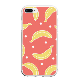 Чехол для iPhone 7Plus/8 Plus матовый с принтом Банановый рай в Тюмени, Силикон | Область печати: задняя сторона чехла, без боковых панелей | банан | банановый | белый | еда | желтый | летний | питание | розовый | точки | фрукт