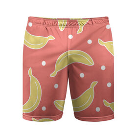 Мужские шорты спортивные с принтом Банановый рай в Тюмени,  |  | банан | банановый | белый | еда | желтый | летний | питание | розовый | точки | фрукт