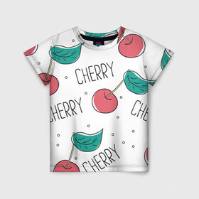 Детская футболка 3D с принтом Вишенки Cherry в Тюмени, 100% гипоаллергенный полиэфир | прямой крой, круглый вырез горловины, длина до линии бедер, чуть спущенное плечо, ткань немного тянется | cherry | белый | вишня | красный | лето | надпись | сад | черенок | черешня | ягода