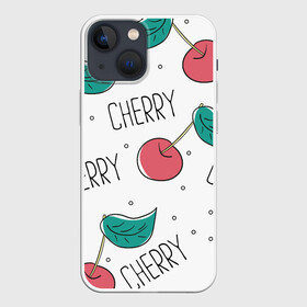 Чехол для iPhone 13 mini с принтом Вишенки Cherry в Тюмени,  |  | Тематика изображения на принте: cherry | белый | вишня | красный | лето | надпись | сад | черенок | черешня | ягода