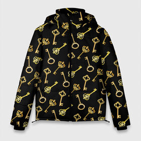 Мужская зимняя куртка 3D с принтом Золотые ключики в Тюмени, верх — 100% полиэстер; подкладка — 100% полиэстер; утеплитель — 100% полиэстер | длина ниже бедра, свободный силуэт Оверсайз. Есть воротник-стойка, отстегивающийся капюшон и ветрозащитная планка. 

Боковые карманы с листочкой на кнопках и внутренний карман на молнии. | gold | golden | hipster | pattern | retro | винтаж | волшебный | джаз | замок | золотистый | золото | золотой ключик | империя | классика | ключ | ключик | корона | открытие | паттерн | ретро стиль | символ | сказочный