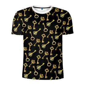 Мужская футболка 3D спортивная с принтом Золотые ключики в Тюмени, 100% полиэстер с улучшенными характеристиками | приталенный силуэт, круглая горловина, широкие плечи, сужается к линии бедра | gold | golden | hipster | pattern | retro | винтаж | волшебный | джаз | замок | золотистый | золото | золотой ключик | империя | классика | ключ | ключик | корона | открытие | паттерн | ретро стиль | символ | сказочный