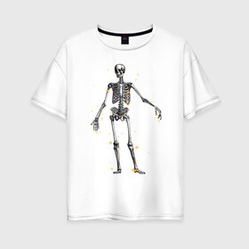 Женская футболка хлопок Oversize с принтом The skeleton and the fireflies в Тюмени, 100% хлопок | свободный крой, круглый ворот, спущенный рукав, длина до линии бедер
 | 