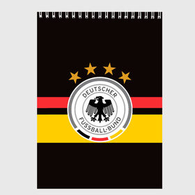 Скетчбук с принтом СБОРНАЯ ГЕРМАНИИ в Тюмени, 100% бумага
 | 48 листов, плотность листов — 100 г/м2, плотность картонной обложки — 250 г/м2. Листы скреплены сверху удобной пружинной спиралью | flag | football | germany | logo | sport | team | германия | логотип | сборная | спорт | флаг | футбол