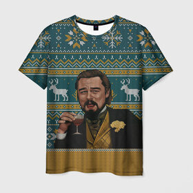 Мужская футболка 3D с принтом Кэлвин Кэнди в Тюмени, 100% полиэфир | прямой крой, круглый вырез горловины, длина до линии бедер | Тематика изображения на принте: джанго особожденный | кэлвин кэнди | леонардо ди каприо | рождественский свитер