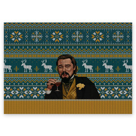 Поздравительная открытка с принтом Кэлвин Кэнди в Тюмени, 100% бумага | плотность бумаги 280 г/м2, матовая, на обратной стороне линовка и место для марки
 | Тематика изображения на принте: джанго особожденный | кэлвин кэнди | леонардо ди каприо | рождественский свитер