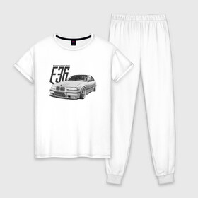 Женская пижама хлопок с принтом BMW E36 в Тюмени, 100% хлопок | брюки и футболка прямого кроя, без карманов, на брюках мягкая резинка на поясе и по низу штанин | bmw | e36 | автомобиль | бмв | классика | м3 | машина