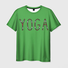 Мужская футболка 3D с принтом Йога в Тюмени, 100% полиэфир | прямой крой, круглый вырез горловины, длина до линии бедер | зож | иностранные надписи | йога | слова на английском языке | узоры | фитнес.