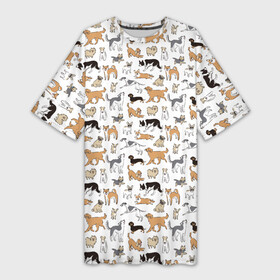 Платье-футболка 3D с принтом Узор собаки много в Тюмени,  |  | гав | детский | домашнее животное | животный | звери | команды | лапы | любителю животных | морды | песель | песик | псы | собаки | собачка | узор | хвост | шаблон | щенки