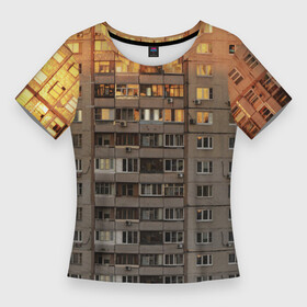 Женская футболка 3D Slim с принтом Панелька в Тюмени,  |  | архитектура | грусть | здание | панелька | панельный дом | россия | советский | ссср | фото | эстетика