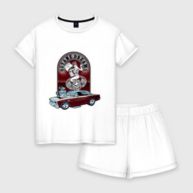 Женская пижама с шортиками хлопок с принтом CHEVY NOVA в Тюмени, 100% хлопок | футболка прямого кроя, шорты свободные с широкой мягкой резинкой | avto | custom car | muscle car | nova | машина | скорость