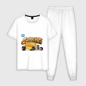 Мужская пижама хлопок с принтом hot rod в Тюмени, 100% хлопок | брюки и футболка прямого кроя, без карманов, на брюках мягкая резинка на поясе и по низу штанин
 | avto | custom car | muscle car | машина | скорость