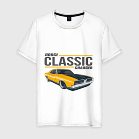 Мужская футболка хлопок с принтом dodge в Тюмени, 100% хлопок | прямой крой, круглый вырез горловины, длина до линии бедер, слегка спущенное плечо. | avto | custom car | muscle car | v8 | машина | скорость