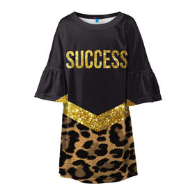 Детское платье 3D с принтом Success в Тюмени, 100% полиэстер | прямой силуэт, чуть расширенный к низу. Круглая горловина, на рукавах — воланы | Тематика изображения на принте: success | swag | блеск | блестки | китч | леопард | леопардовый принт | понты | успех | успешные люди | фрик