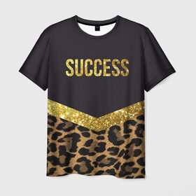Мужская футболка 3D с принтом Success в Тюмени, 100% полиэфир | прямой крой, круглый вырез горловины, длина до линии бедер | success | swag | блеск | блестки | китч | леопард | леопардовый принт | понты | успех | успешные люди | фрик