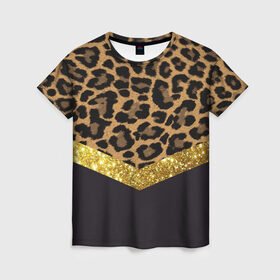 Женская футболка 3D с принтом Леопардовый принт в Тюмени, 100% полиэфир ( синтетическое хлопкоподобное полотно) | прямой крой, круглый вырез горловины, длина до линии бедер | success | swagg | блеск | блестки | животнй принт | золотистый | золото | золотой | леопард | леопардовый принт | понты | тигровый