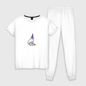 Женская пижама хлопок с принтом Грустный Вжух в Тюмени, 100% хлопок | брюки и футболка прямого кроя, без карманов, на брюках мягкая резинка на поясе и по низу штанин | 