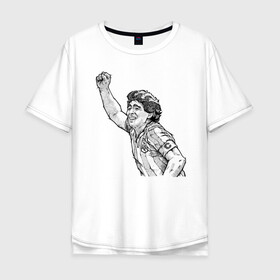 Мужская футболка хлопок Oversize с принтом Марадона в Тюмени, 100% хлопок | свободный крой, круглый ворот, “спинка” длиннее передней части | аргентина | диего | капитан | марадона | футбол | чемпион