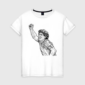 Женская футболка хлопок с принтом Марадона в Тюмени, 100% хлопок | прямой крой, круглый вырез горловины, длина до линии бедер, слегка спущенное плечо | аргентина | диего | капитан | марадона | футбол | чемпион