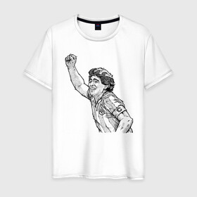 Мужская футболка хлопок с принтом Марадона в Тюмени, 100% хлопок | прямой крой, круглый вырез горловины, длина до линии бедер, слегка спущенное плечо. | аргентина | диего | капитан | марадона | футбол | чемпион