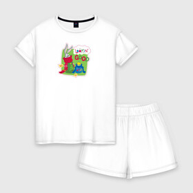 Женская пижама с шортиками хлопок с принтом Looking good в Тюмени, 100% хлопок | футболка прямого кроя, шорты свободные с широкой мягкой резинкой | bugs | bunny | looney | tunes | tweety | vdzajul | багз | бани | банни | твити