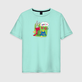 Женская футболка хлопок Oversize с принтом Looking good в Тюмени, 100% хлопок | свободный крой, круглый ворот, спущенный рукав, длина до линии бедер
 | bugs | bunny | looney | tunes | tweety | vdzajul | багз | бани | банни | твити