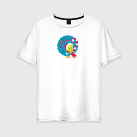 Женская футболка хлопок Oversize с принтом Happy everything! в Тюмени, 100% хлопок | свободный крой, круглый ворот, спущенный рукав, длина до линии бедер
 | looney | tunes | tweety | vdzajul | твити