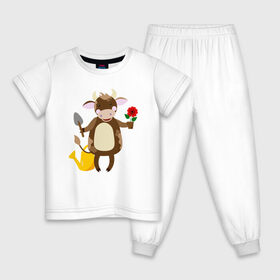 Детская пижама хлопок с принтом Бык садовникГод быка 2021 в Тюмени, 100% хлопок |  брюки и футболка прямого кроя, без карманов, на брюках мягкая резинка на поясе и по низу штанин
 | 
