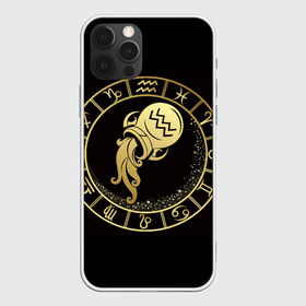 Чехол для iPhone 12 Pro Max с принтом Водолей в Тюмени, Силикон |  | водолей | знаки зодиака | золотой рисунок | черный фон