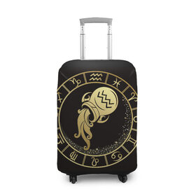 Чехол для чемодана 3D с принтом Водолей в Тюмени, 86% полиэфир, 14% спандекс | двустороннее нанесение принта, прорези для ручек и колес | водолей | знаки зодиака | золотой рисунок | черный фон