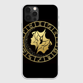 Чехол для iPhone 12 Pro Max с принтом Близнецы в Тюмени, Силикон |  | близнецы | знаки зодиака | золотой рисунок | черный фон
