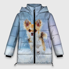 Женская зимняя куртка 3D с принтом Чихуахуа в снегу в Тюмени, верх — 100% полиэстер; подкладка — 100% полиэстер; утеплитель — 100% полиэстер | длина ниже бедра, силуэт Оверсайз. Есть воротник-стойка, отстегивающийся капюшон и ветрозащитная планка. 

Боковые карманы с листочкой на кнопках и внутренний карман на молнии | dog | животные | зима | пес | природа | снег | собака | собаки | собакчка | собачки | чихуа хуа | чихуахуа